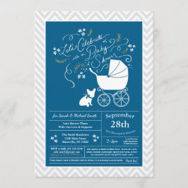 Frans Bulldog Baby shower Frenchy Frenchie Blue Kaart