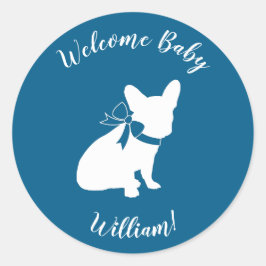 Frans Bulldog Baby shower Frenchy Frenchie Blue Ronde Sticker