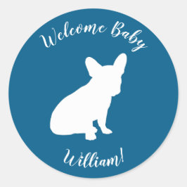 Frans Bulldog Baby shower Frenchy Frenchie Blue Ronde Sticker