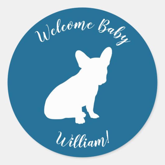 Frans Bulldog Baby shower Frenchy Frenchie Blue Ronde Sticker (Voorkant)