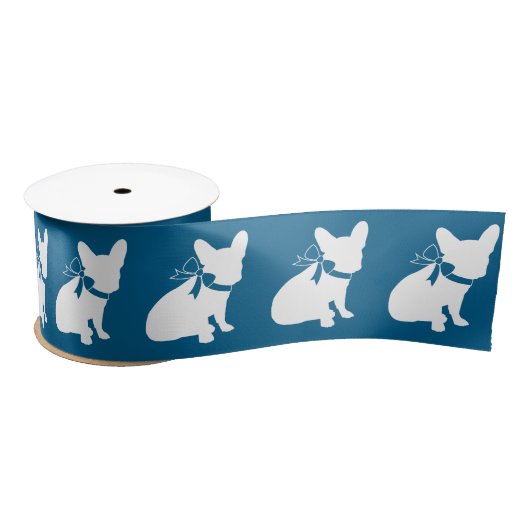 Frans Bulldog Baby shower Frenchy Frenchie Blue Satijnen Lint (Spoel)