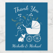 Frans Bulldog Baby shower Frenchy Frenchie Blue Wijn Etiket (Enkel label)