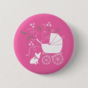 Frans Bulldog Baby shower Frenchy Frenchie Pink Ronde Button 5,7 Cm