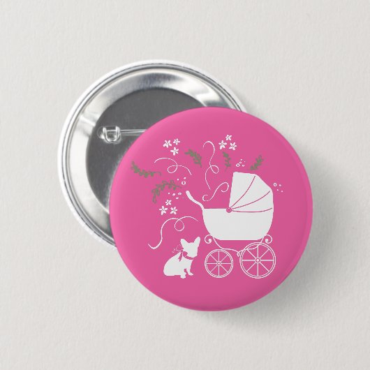 Frans Bulldog Baby shower Frenchy Frenchie Pink Ronde Button 5,7 Cm (Voorkant /achterkant)