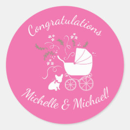 Frans Bulldog Baby shower Frenchy Frenchie Pink Ronde Sticker