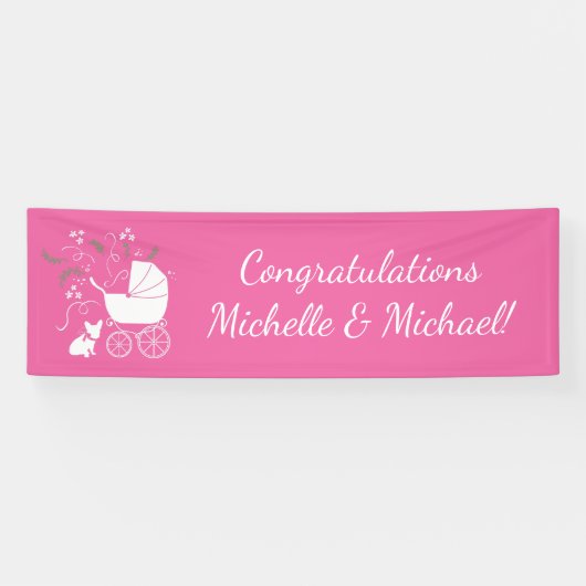 Frans Bulldog Baby shower Frenchy Frenchie Pink Spandoek (Horizontaal)