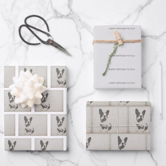  Frans Bulldog Birthday Wrapping Paper (Voorkant)