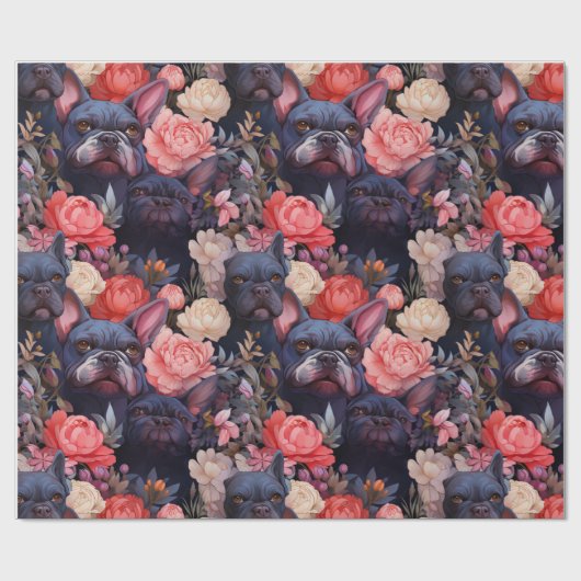 Frans Bulldog bloempakpapier Cadeaupapier (Vlak)