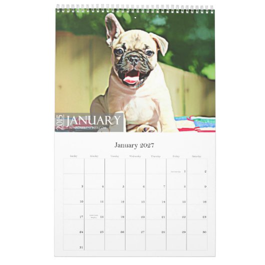 FRANS BULLDOG CALENDAR 2015 KALENDER (Jan 2027)