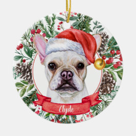 Frans Bulldog Custom Dog Santa Kerstkerstversierin Keramisch Ornament