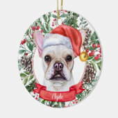 Frans Bulldog Custom Dog Santa Kerstkerstversierin Keramisch Ornament (Links)