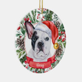 Frans Bulldog Custom Dog Santa Kerstkerstversierin Keramisch Ornament (Rechts)