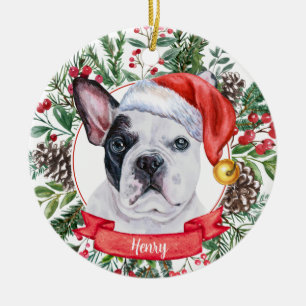 Frans Bulldog Custom Dog Santa Kerstkerstversierin Keramisch Ornament