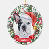 Frans Bulldog Custom Dog Santa Kerstkerstversierin Keramisch Ornament (Links)