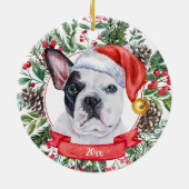 Frans Bulldog Custom Dog Santa Kerstkerstversierin Keramisch Ornament (Achterkant)
