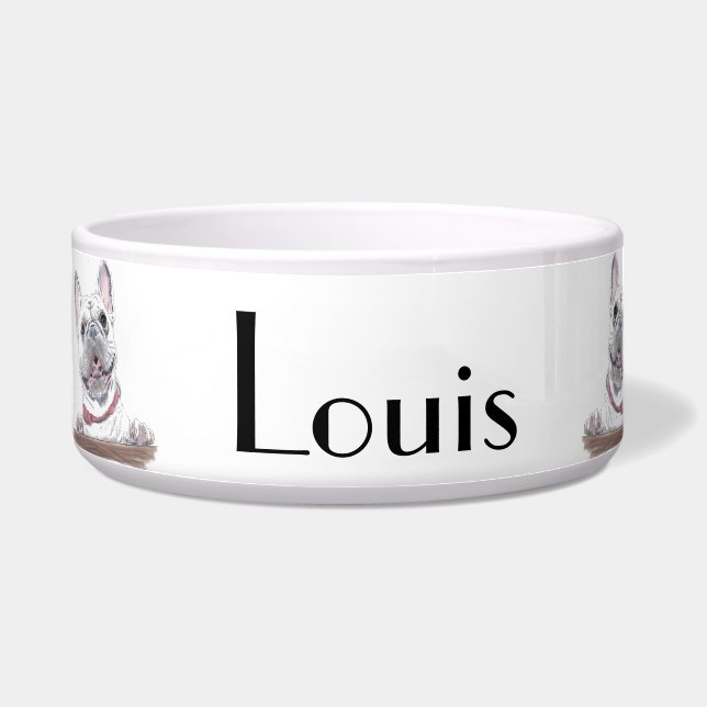 Frans Bulldog Cute Happy Drawing Personalized Voerbakje (Links)