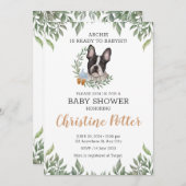 Frans Bulldog Dog Boy Boho Greenery Baby shower Kaart (Voorkant / Achterkant)