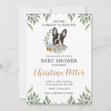 Frans Bulldog Dog Boy Boho Greenery Baby shower