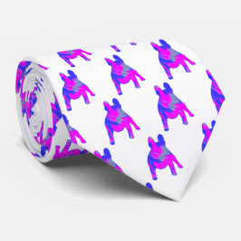 Frans Bulldog Dog Cute Pink Blue Silhouette White Stropdas