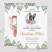 Frans Bulldog Dog Girl Boho Greenery Baby shower Kaart (Voorkant / Achterkant)