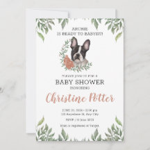 Frans Bulldog Dog Girl Boho Greenery Baby shower