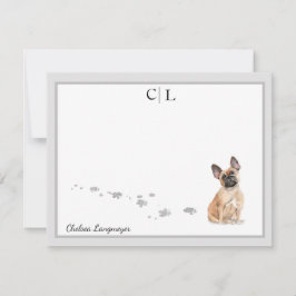 Frans Bulldog Dog Grey Border Monogram & Naam Notitiekaartje