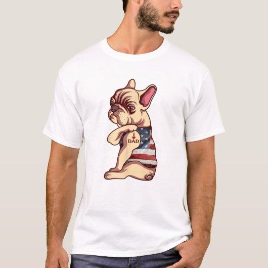 Frans Bulldog Dog Tattoo Ik hou van papa Funny Fat T-shirt (Voorkant)