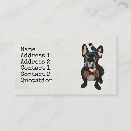 FRANS BULLDOG EN BLUE BIRD Visitekaartje (Voorkant)