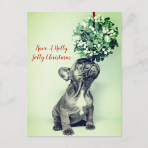 Frans Bulldog en Mistletoe feestelijke kerst Feestdagenkaart