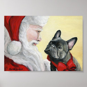 Frans Bulldog en Santa Claus Art Print Poster