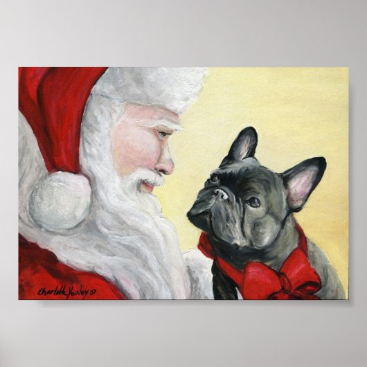 Frans Bulldog en Santa Claus Art Print Poster (Voorkant)