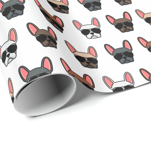 Frans Bulldog Faces Pattern Wrapping Paper Cadeaupapier (Rol Hoek)