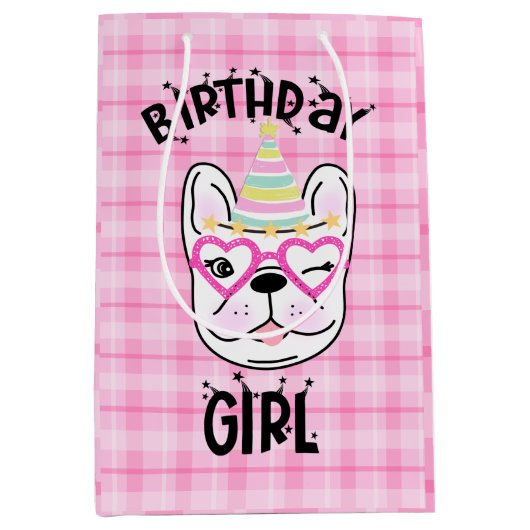 Frans Bulldog Frenchie Birthday Party Theme Medium Cadeauzakje (Voorkant)