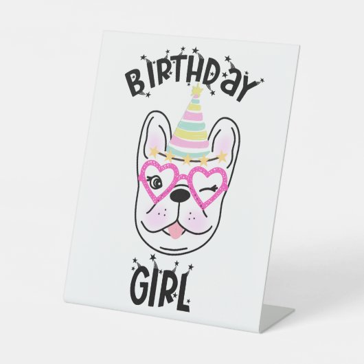 Frans Bulldog Frenchie Birthday Party Theme Reclamebord Met Voetstuk (Voorkant)