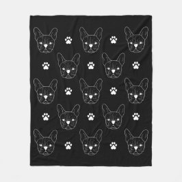 Frans Bulldog Frenchie Minimalist Pattern Black Fleece Deken