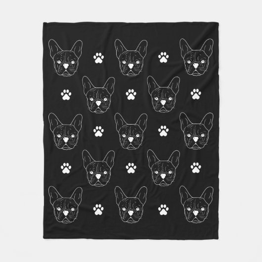 Frans Bulldog Frenchie Minimalist Pattern Black Fleece Deken (Voorkant)