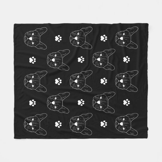 Frans Bulldog Frenchie Minimalist Pattern Black Fleece Deken (Voorkant (Horizontaal))
