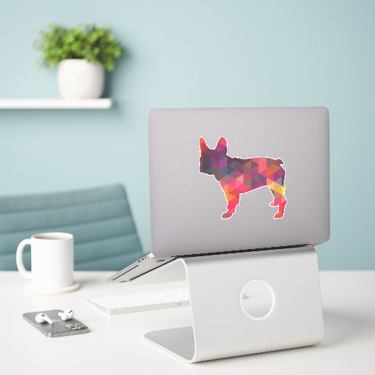 Frans Bulldog Geometric Pattern Silhouette Sticker (Laptop op bureau)