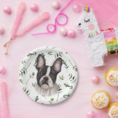 Frans Bulldog Greenery Boho Baby shower Papieren Bordje (Feest)