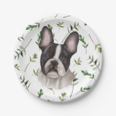 Frans Bulldog Greenery Boho Baby shower Papieren Bordje (Voorkant)