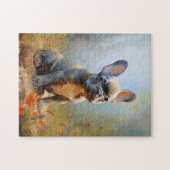Frans Bulldog grijs puppy zonsondergang portret Legpuzzel (Horizontaal)