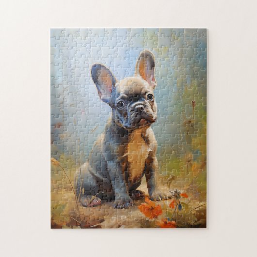 Frans Bulldog grijs puppy zonsondergang portret Legpuzzel (Verticaal)