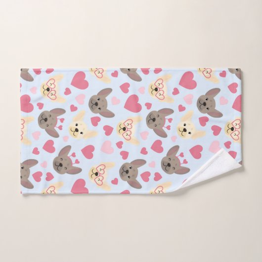 Frans Bulldog hart Valentijnsdag patroon Handdoek (Handdoek)