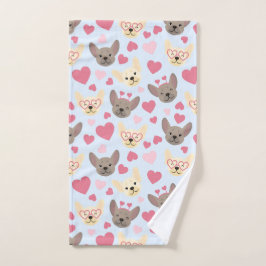 Frans Bulldog hart Valentijnsdag patroon Handdoek