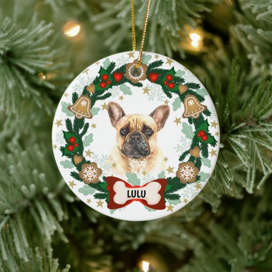 Frans Bulldog kerstmis Cute Dog Cookie Wreater Keramisch Ornament (Boom)