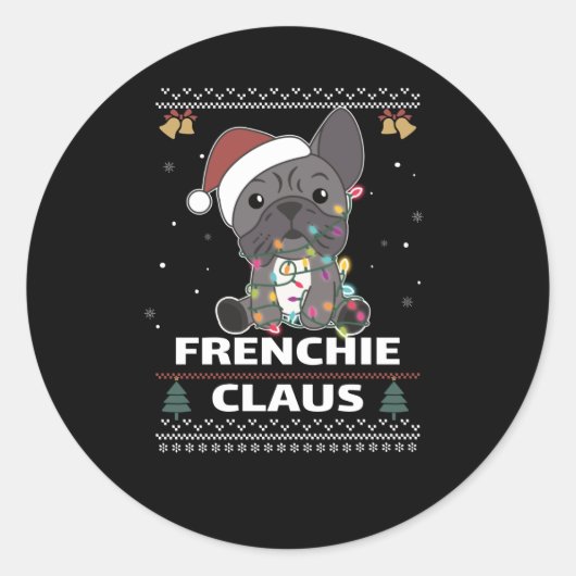 Frans Bulldog kerstpun FRENCHIE CLAUS Ronde Sticker (Voorkant)