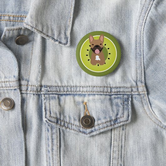 Frans Bulldog Kiwi-fruitpapier Ronde Button 5,7 Cm (In situ)