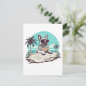 Frans-bulldog met zonnebril op het strand briefkaart (Staand voorkant)