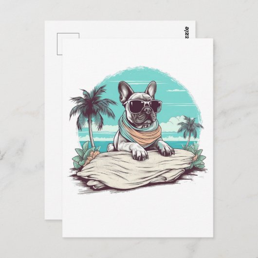 Frans-bulldog met zonnebril op het strand briefkaart (Voorkant / Achterkant)