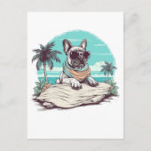 Frans-bulldog met zonnebril op het strand briefkaart (Voorkant)